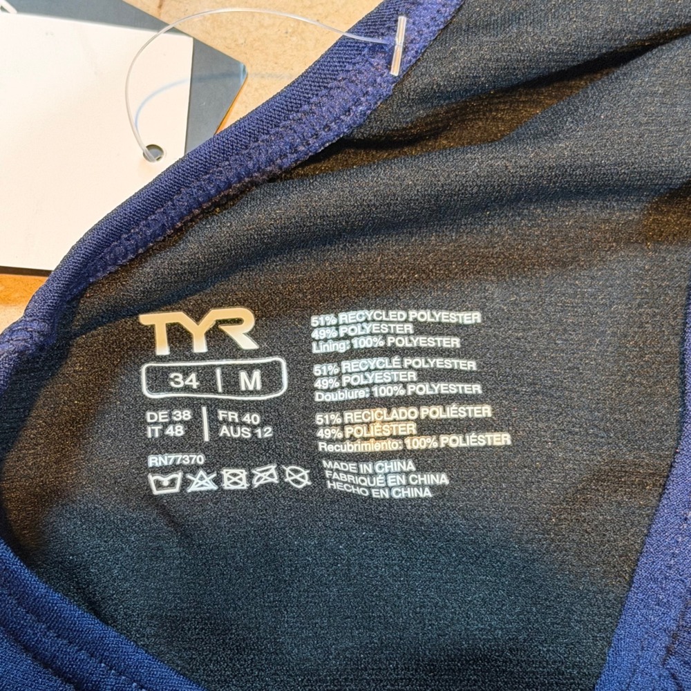 TYR Durafast One Maxfit Swimsuit Womens 34 Navy Blue One Piece MDUR7A - Picture 6 of 6